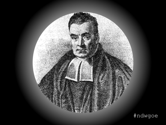 Portrait von Thomas Bayes durch ein Guckloch betrachtet