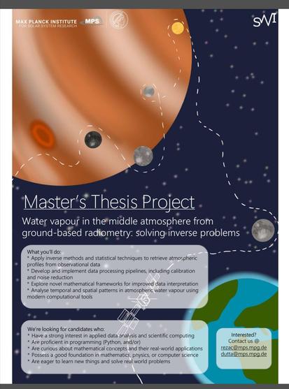 A poster with graphics of Jupiter and Earth. The large title says Master thesis project.
