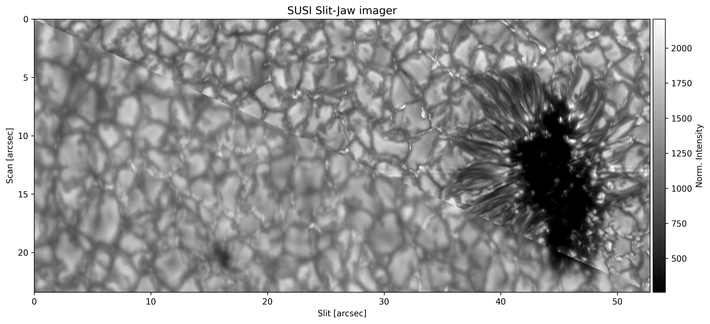 sunspot in the photosphere imaged by Sunrise III's SUSI instrument