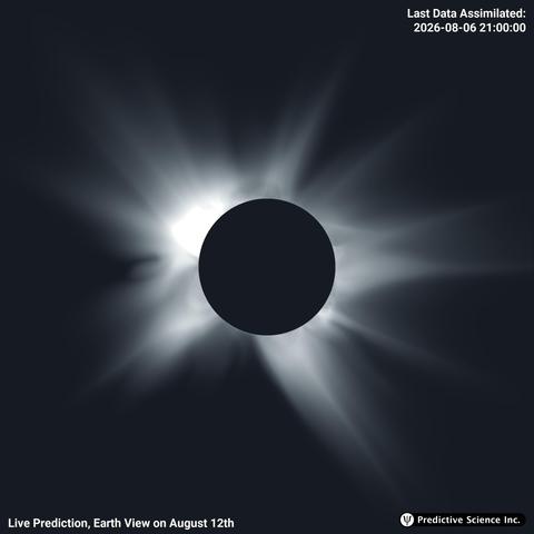 Simulations showing what the Sun's corona is likely to look like as viewed from Spain at the time of the solar eclipse.