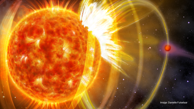 The close-in planet’s magnetic field interacts with that of its host star, thereby triggering a massive solar flare. 